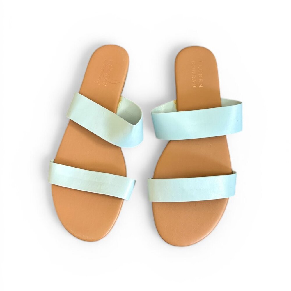 LC Lauren Conrad Firefly Slide Sandals Baby Blue Womens 9 Wide Bands NEW